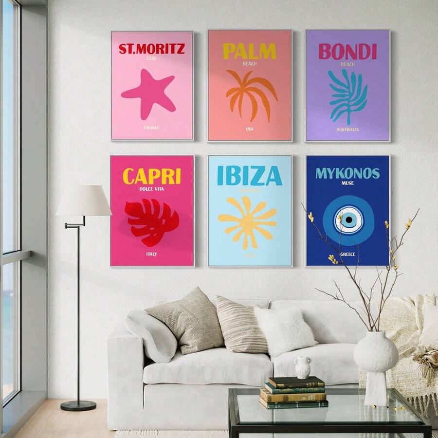 Bộ 6 tấm Poster Du Lịch Minh Họa Chủ Nghĩa Tối Giản Ibiza Mykonos Capri Quốc Gia Biểu Tượng Thời Trang Nghệ Thuật Tranh In Canvas Tranh Treo Tường Cho Phòng Khách Phòng Ngủ Văn Phòng Trang Trí Nhà Cửa - Màu be - Xem 1