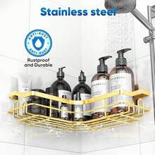 3 Pack Corner Shower Caddy Adhesive Organizer Pink  Adhesive Shower Organizer For Bathroom Storage, Rustproof Stainless Steel Shower Shelves, No Drilling, Space-Saving Shower Rack Shelf For Inside Shower, Pink - L-shaped Gold of 5 - 查看 10