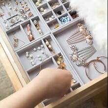 1 Stück / 6 Stück grau Flanell Tablett Schmuckablage, Samt Schmuck Präsentationsständer, stapelbares luxuriöses Schmuckstativ, tragbare Ring Ohrring Halskette Aufbewahrungsbox, Schmuckbox Zubehör, Haarbeutel, Tablett Dekoration, Tablett Haaraccessoires für Frauen Aufbewahrungsorganizer, Reiseessenziale, Geschenk