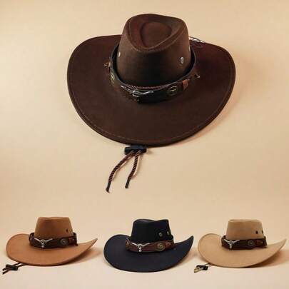 1pc Faux Suede Western Cowboy Hat, Unisex Cowboy/Jazz Hat Suitable For Gathering And Going Out