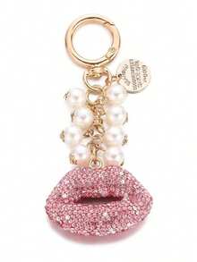 1 件时尚全水钻唇形手机吊饰汽车钥匙扣可爱合金耳机盒包配件情人节背包装饰钥匙扣包包汽车配件女士 - 彩色 - 查看 10