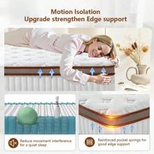 Matelas 140x200 cm - Épaisseur 25 cm - Ressorts ensachés - Mousse à mémoire de forme - Latex très épais - Confort ferme - 10 zones