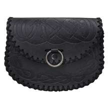 Viking Embossed Belt Bag, Vintage Medieval Faux Leather Side Pack, Middle Ages Portable Belt Pouch For LARP Ren Faire - A - 查看 1