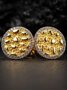 1 par de elegantes y vintage pendientes de botón redondos, diseño geométrico de lujo a la moda, pendientes de botón para damas para fiesta y diario (sin caja)