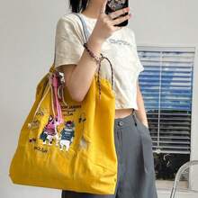 New Women's Crossbody Bag Nylon Shopping Bag Cat Embroidery Lightweight Tote Bag Folding Storage Suitable For Commuting Travel Leisure Outdoor Party Holiday Gifts