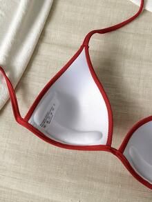 1pc Graduation/Independence Day Red Striped Camisole, Versatile Bralette Bikini Top