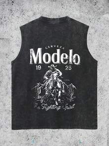 Modelo Men's Washing Cotton Vest , Casual Sports Style Vest, Fashionable Street Style, Suitable For Travel And Sportswear - 黑色 - 查看 2