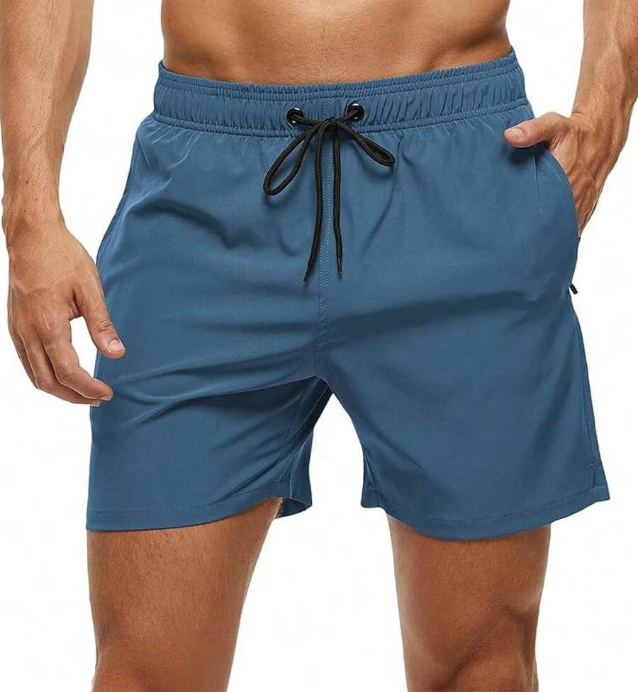 Shorts de baño para hombre de secado rápido con bolsillos con cremallera y forro de malla - Copen Blue - Ver 1