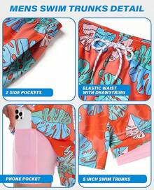 Swim Trunks Mens 5 Inch Inseam Compression Liner Short Men Bathing Suit Lined Swimming Shorts Men's Swim Suits - 夏威夷葉 - 查看 5