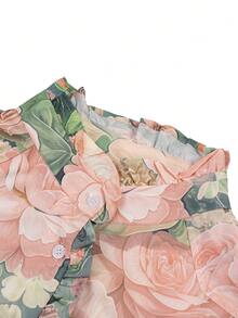 ii Plus Size Fashionable Printed Ruffle Collar Blouse Vacation - Multicolor - View 4