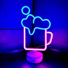 1 pieza Letrero de neón decorativo de pared para bar, luz LED con pilas o alimentación USB con diseño de jarra de cerveza, copa de cóctel, jarra de cerveza, letrero de neón de bar para habitación, dormitorio, decoración de bar