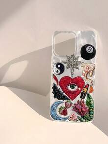 1pc Fashion Personalized Heart & Fruit Pattern Waterproof Anti-Fingerprint Anti-Scratch Transparent IMD Glossy Smooth Phone Case Compatible With Apple 16/16 Plus/16 Pro/16 Pro Max - Multicolor - View 3