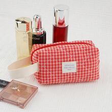 3pcs Red Plaid Makeup Bag Set, Large Capacity Cosmetic Organizer Pouch, Quilted Toiletry Bag,Back To School,Bedroom Room Decor,Back To School - Red - View 3