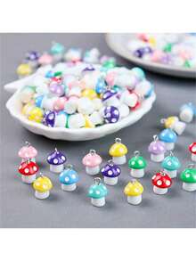 15/25/35/50/60 件蘑菇玻璃珠 - 彩色大理石蘑菇装饰珍珠，适用于珠宝制作、DIY 项链、手链、耳环、工艺珠 | 充满活力的珠子设计 | 光滑的质地 - 彩色 - 查看 7