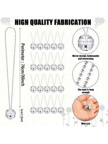10pcs-Disco Party Pack,Mini Mirror Disco Ball Necklaces, Silvery - Perfect For Dance & Costume Accessories,Birthday Party Necklace, Party Gift, Wedding Gift, Wedding Necklace, Wedding Single Party Accessory - Silver - View 7