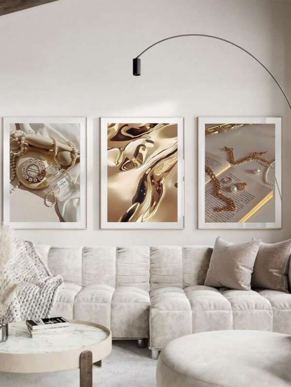 1 pieza Obra de arte de pared dorada y beige, impresión en lienzo, pósteres de arte de moda de lujo, decoración de arte moderno de pared, decoración para sala de estar, dormitorio, oficina y hogar, sin marco