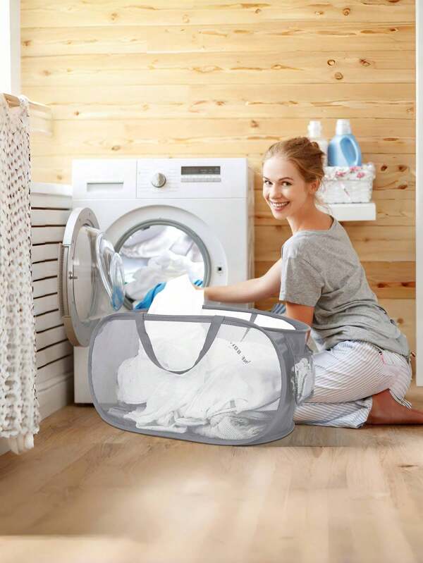 Cesti portabiancheria pieghevoli e resistenti, cesto portabiancheria a rete con tasca laterale, cesto portabiancheria pieghevole con manici rinforzati per biancheria, bagno, cameretta dei bambini, camera da letto o viaggio, colore grigio