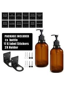 WCIC Simple Empty Plastic Shampoo And Conditioner Bottles With Label, Wall-Mounted Lotion Bottle Holder(Punch Installation),500ml Refillable Shampoo Bottles, Apothecary Dispenser Pump For Shampoo Lotion Oil Shower Soap Hand Soap And Dish Soap,For Face Wash/ Body Wash/ Hand Lotion/ Hand Sanitizer/ Shampoo/ Conditioner,For Bathroom, Bedroom, Kitchen,Laundry Room, Beauty Salon, Hotel, Restaurant Back To School