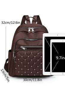 Rivet Decor Fashion Backpack, Outdoor Lightweight Casual Bookbag, Multi-Pocket, School Backpack