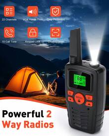 Walkie Talkies Long Range For Adult Kids, 2 Way Radios With FRS 22 Channels, LED Flashlight, LCD Display, 10 Calling Tones, VOX For Family Business Hiking Camping 2 Pack - màu đen - Xem 2