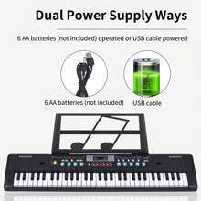 Órgano electrónico de 61 teclas, USB, piano electrónico para niños con micrófono, negro, música digital, teclado electrónico, pantalla LED, altavoces estéreo duales integrados con 16 notas, 10 ritmos, 6 canciones de demostración, instrumento musical como regalo infantil.