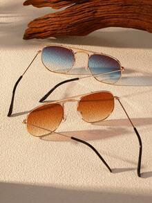 2pcs Men Retro Double-Bridge Metal Aviator Eyeglasses, Fashion - Multicolor - View 3