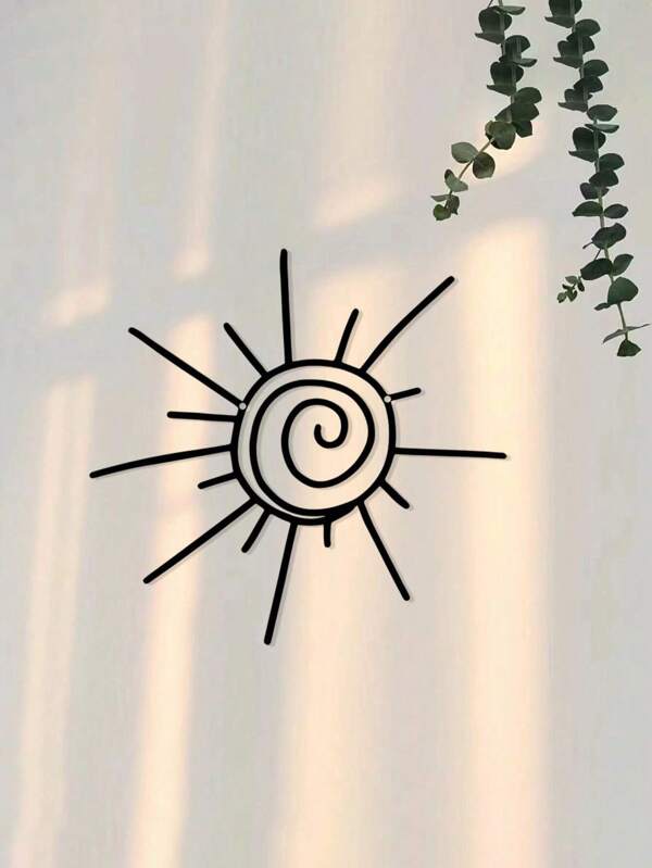 1 buc Decor de perete metalic cu răsărit de soare Boho - Design spiralat cu soare negru, decorațiune vintage mare din fier, artă de perete pentru exterior, ornament sezonier