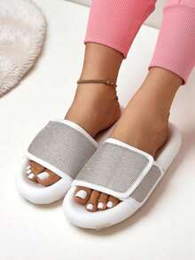 Damen-Sandalen mit flacher Sohle Sparkle - Weiss - Übersicht 2