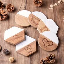 4 Stücke personalisierte eingravierte Marmor-Muster Holz Untersetzer, personalisierte Geschenke, Tischdekoration, Wohnaccessoires, geeignet für alle Jahreszeiten