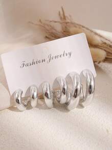 6-12pcs/Set Assorted Size Plain C-Shape Hoop Earrings Set, Gold & Silver Tone, Suitable For Women Daily Wear (No Card Packaging)