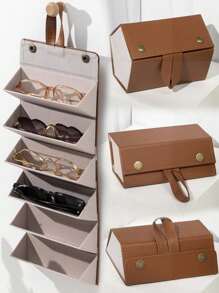 1pc (3/4/5/6 Grid) Casual PU Leather Glasses/Sunglasses Case Box Glasses Accessories For Women