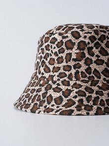 1pc Women's Leopard Print Linen Reversible Bucket Hat, Adult Outdoor Casual Headwear, Suitable For Daily Use Vintage Winter Gifts - Multicolor - View 2