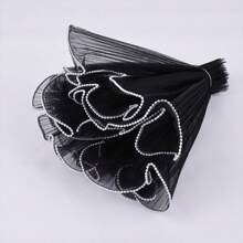 1pc Korean Style Wave Mesh Flower Bouquet, Rose Flower DIY Packaging Material, Pleated Mesh, Pearl Mesh, Ribbon, Suitable For Festivals, Weddings, Birthdays, Flower Shop, DIY Flower Arrangement Packaging Decoration