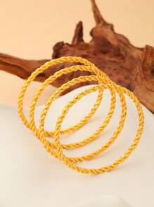 4 piezas de pulseras bangle de cuerda retorcida chapadas en oro de 18K, adecuadas para el uso diario y festividades de las mujeres