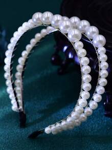 1pc Elegant Bridal Wedding Hair Accessory Double Layer Pearl Headband, Suitable For Parties, Events, And Photoshoots