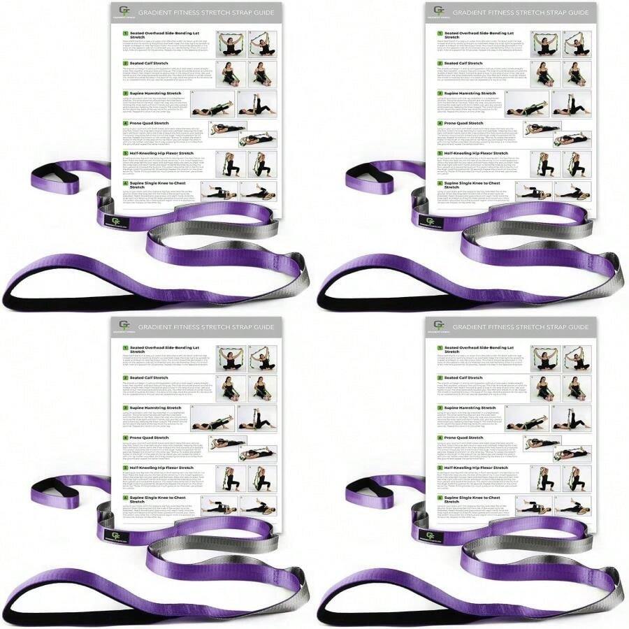 Gradient Fitness Stretching Strap For Physical Therapy, 12 Multi-Loop Stretch Strap 1" W X 8' L, Neoprene Handles, Physical Therapy Equipment, Yoga Straps For Stretching, Leg Stretcher. - Purple_Grey - View 1