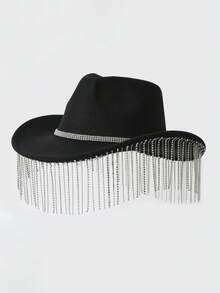 1 pieza Sombrero de vaquera/vaquero con decoración de rhinestones, estilo occidental bohemio, unisex adecuado para despedida de soltera, fiesta nupcial, carnaval y festival de música - Negro - Ver 6