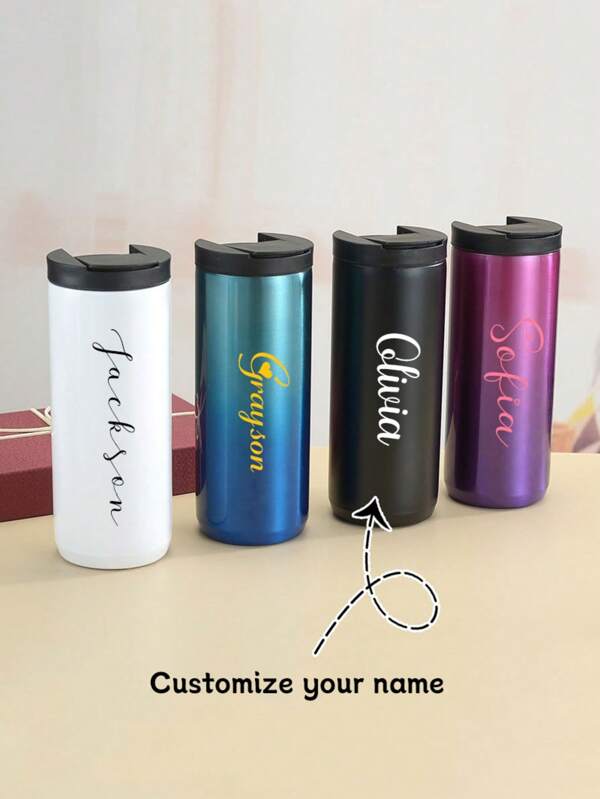 1pc Customized Double-Wall Stainless Steel 304 Coffee Cup, 400ml/500ml (15oz/17oz) Leakproof Tumbler Travel Insulated Bottle, Personalized Name For Gifts, School Supplies, Reusable Thermal Drink Bottle For Car, Women & Men, Valentine's Day, Mother's Day, Wedding, Graduation/Back To School, Christmas, Thanksgiving, Birthday