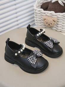New Style Girls Pearl Bow Design Flat Princess Shoes