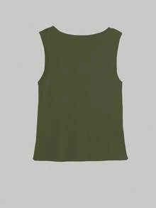 Women's Chic Elegant Solid Metal Button Open Front Sleeveless Knit Cardigan Vest,  Modest Minimalist Versatile Waistcoat, Spring /Summer Daily, Commute Wear - Dark Green - View 4