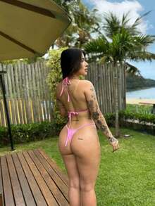Women's Ribbon Bikini Bronze Adjustment Summer Carnival Beachwear Set - Baby Pink - View 2