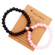 2pcs/Set 8mm Pink, Light Purple, Black & White Handmade Beaded Elastic Couple Bracelets, Gift Card Included For Valentine's Day - Bracelet - View 13