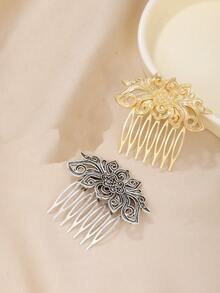 1 件复古镂空金属荷叶发梳，宫廷风格，生日/日常发饰，女士梳子，侧梳