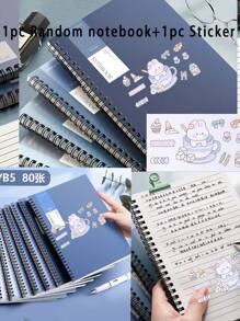 1 pièce Cahier à spirale avec stickers mignons de bande dessinée, cahier de voyage ligné à couverture rigide, bloc-notes mémo, carnet de croquis, thème entreprise/école, fournitures scolaires, rentrée scolaire