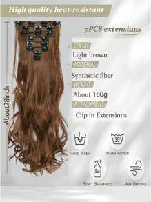 18-30inch Long Wavy Clip-In Hair Extensions, 7pcs/Set Thick Hair Pieces With Invisible Clips, Soft Synthetic Fiber, Black, For Women