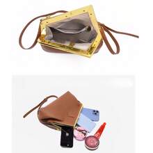 Classic PU Leather Shoulder Bag For Women Chic Adjustable Chain Strap Purse Versatile Crossbody Handbag - 黃色 - 查看 5