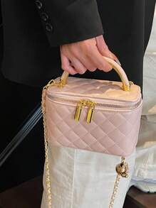 1 pieza Bolso de diseño tipo caja con patrón de rombo BEIKAMU, nuevo monedero y portalipstick, elegante y chic bolso de hombro cruzado con cadena