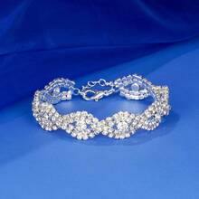 3 4 Pieces Women Jewelry Set Rhinestone Crystal Bride Statement Choker Necklace Tiara Crown Link Bangle Bracelet Teardrop Dangle Earrings Set7