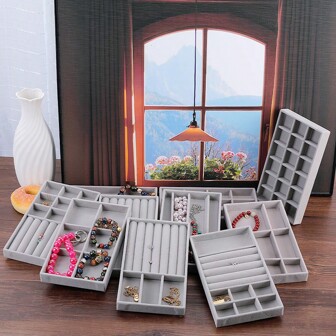 1pc/6pcs Grey,Beige,Blue,Green,Red,Pink,Black,Purple Velvet Tray Jewelry Display Stand Back To School