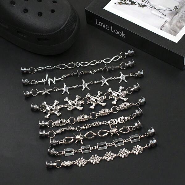New Shoe Buckle Pearl Skull Punk Wind Tunnel Croaker Accessory Chain Accessory Diy Hip-Hop Shoe Chain